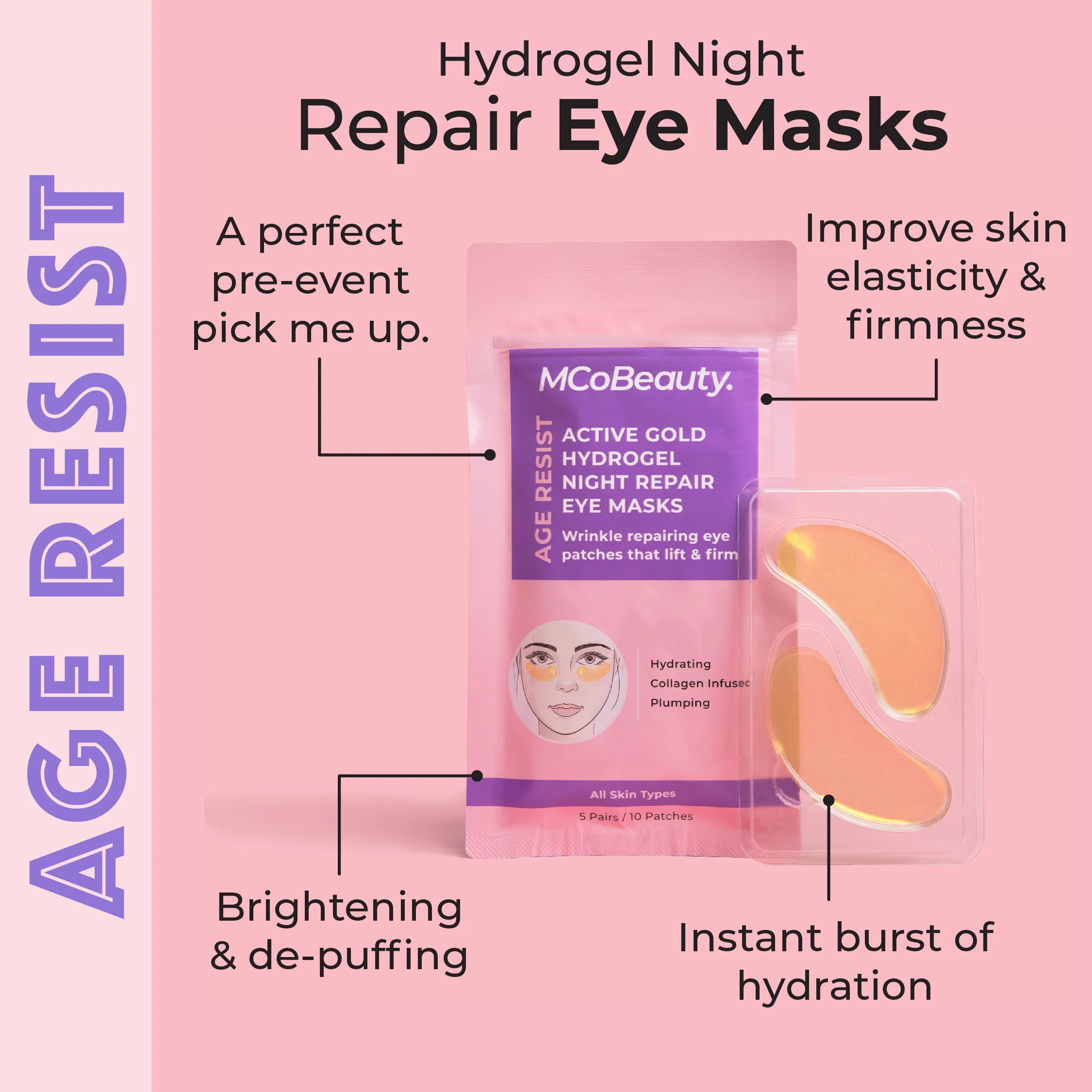 Active Gold Hydrogel Night Repair Eye Mask 10 pack - Image 3